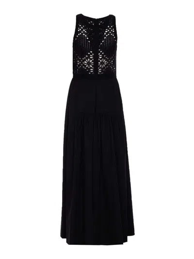 Twinset Crochet-panelled Maxi Dress In Black