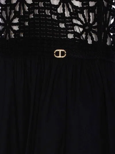 Twinset Crochet-panelled Maxi Dress In Black