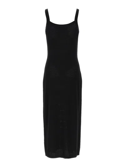 Alexander Wang T T By Alexander Wang Openwork Mesh Midi Dress With Fitted Silhouette In Black