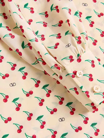 Valentino Crepe De Chine Shirt With Cherryfic Print In Neutral