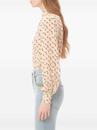 Valentino Crepe De Chine Shirt With Cherryfic Print In Neutral