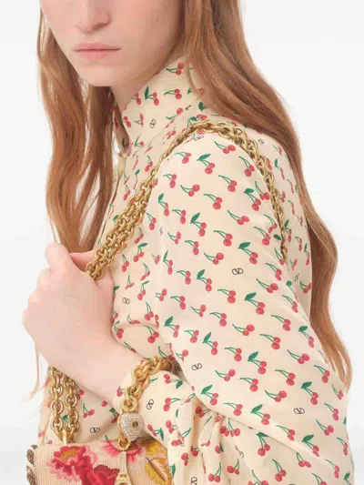 Valentino Crepe De Chine Shirt With Cherryfic Print In Neutral