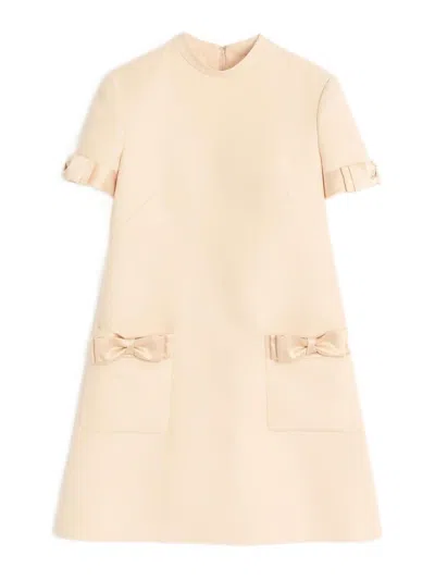 Valentino Beige Wool And Silk Short Dress In Neutral