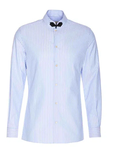 Valentino Cotton Shirt With Striped Pattern And Embroidered Motif In Blue