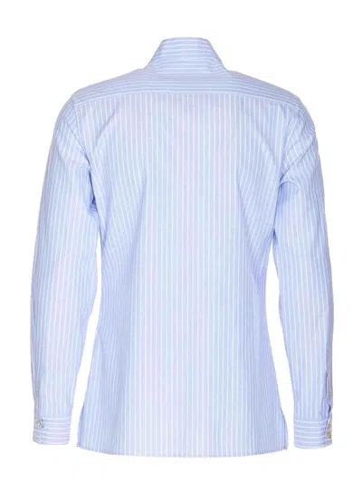 Valentino Cotton Shirt With Striped Pattern And Embroidered Motif In Blue