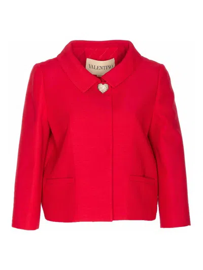 Valentino Womens Paris Heart-button Relaxed-fit Wool And Silk Jacket In Red