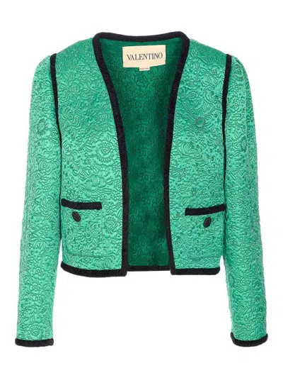Valentino Womens Pure Green Floral Crop Wool And Silk Jacket In Green