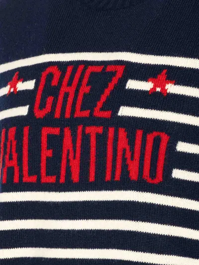 Valentino Garavani Crewneck Sweater With Bold Jacquard Motif In Blue
