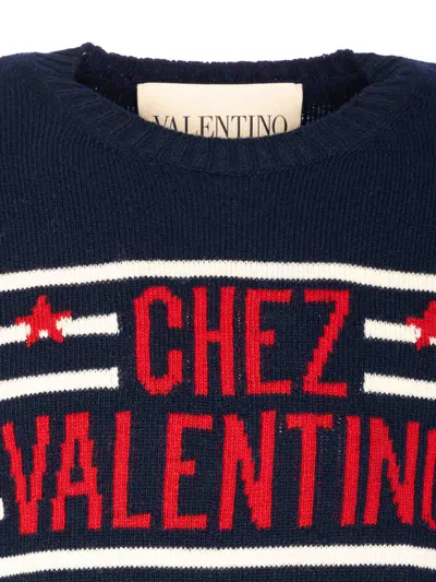 Valentino Garavani Crewneck Sweater With Bold Jacquard Motif In Blue