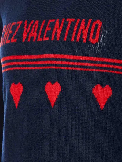 Valentino Wool Sweater Heart Motif In Blue