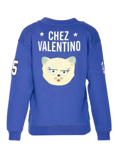 Valentino V And Le Chat De La Maison Sweatshirt In Blue