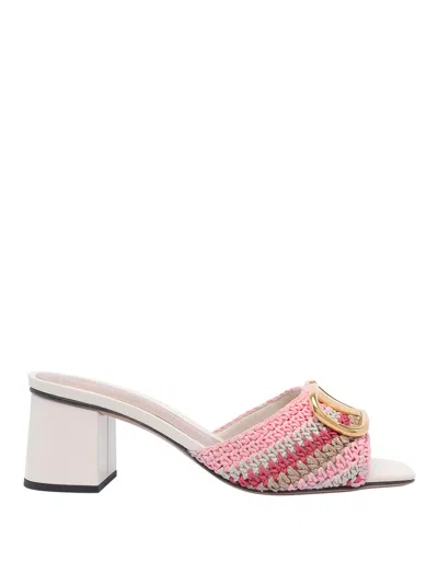 Valentino Heel Block Crochet Logo Woven Slide