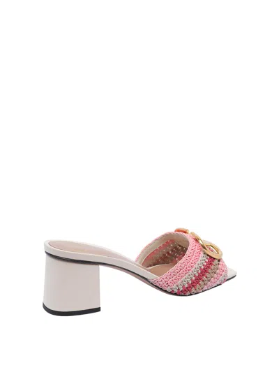 Valentino Heel Block Crochet Logo Woven Slide