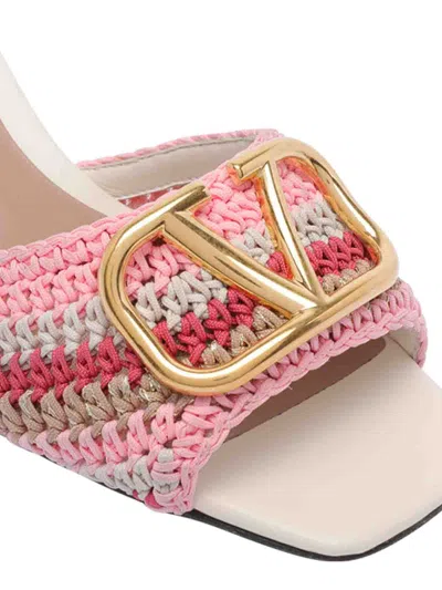 Valentino Heel Block Crochet Logo Woven Slide