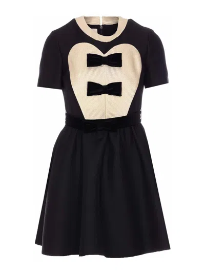 Valentino Double-bow Mini Dress In Wool In Black