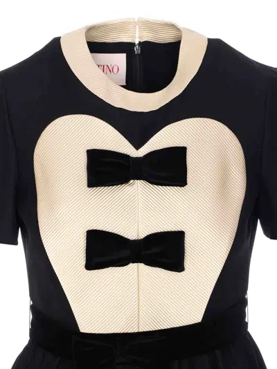 Valentino Double-bow Mini Dress In Wool In Black
