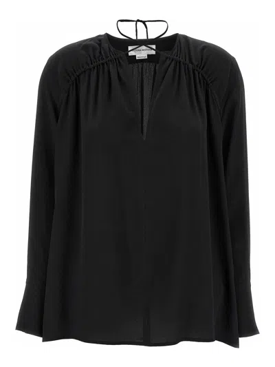 Victoria Beckham Gather Detail Tie Blouse With Gathered Shoulders In Black