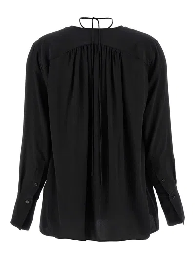Victoria Beckham Gather Detail Tie Blouse With Gathered Shoulders In Black