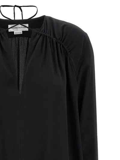 Victoria Beckham Gather Detail Tie Blouse With Gathered Shoulders In Black