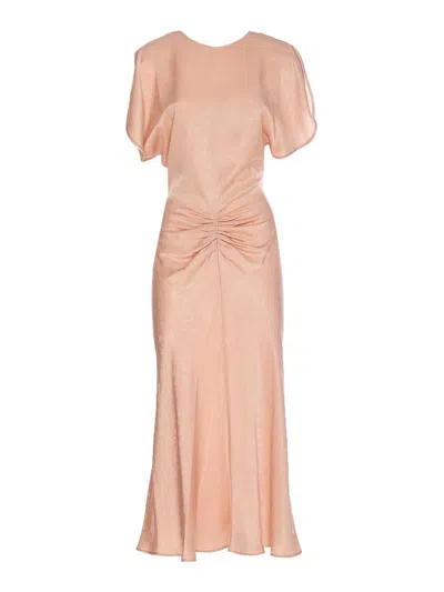 Victoria Beckham Light Pink Damask Dress With Gathering In Pink