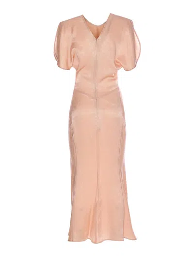 Victoria Beckham Light Pink Damask Dress With Gathering In Pink