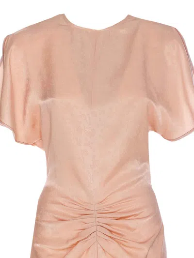 Victoria Beckham Light Pink Damask Dress With Gathering In Pink