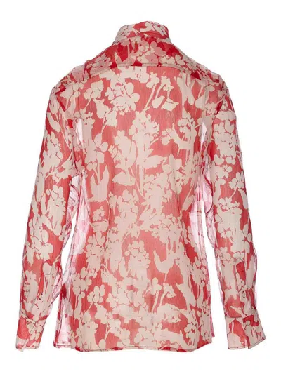 Victoria Beckham Draped Floral Sheer Long Sleeve Top In Pink