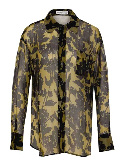 Victoria Beckham Floral Pattern Pyjama Shirt With Chest Pocket In Green