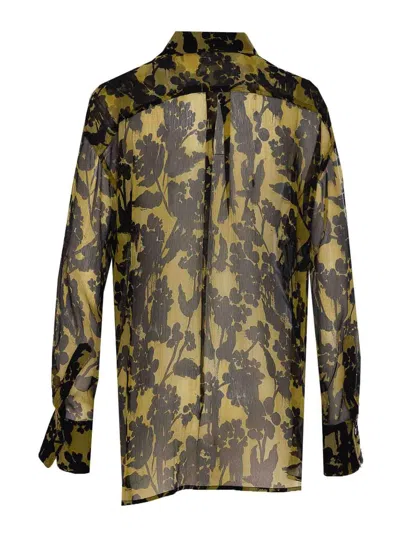 Victoria Beckham Floral Pattern Pyjama Shirt With Chest Pocket In Green