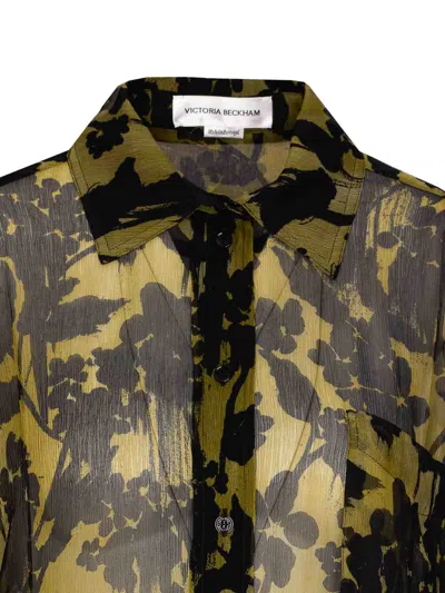 Victoria Beckham Floral Pattern Pyjama Shirt With Chest Pocket In Green