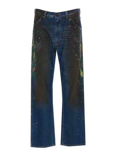 Vivienne Westwood Straight Leg Painted Jeans With Paint Splatter In Blue
