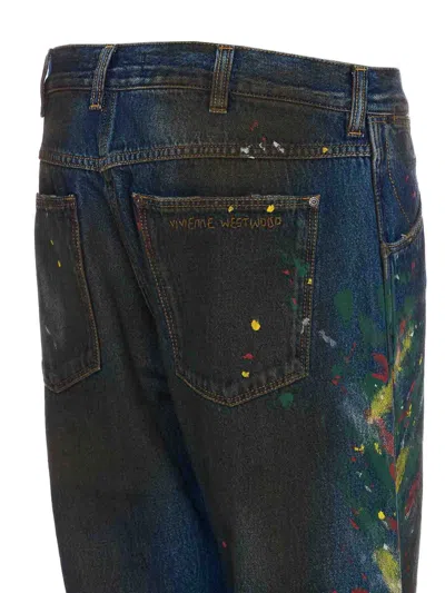 Vivienne Westwood Straight Leg Painted Jeans With Paint Splatter In Blue