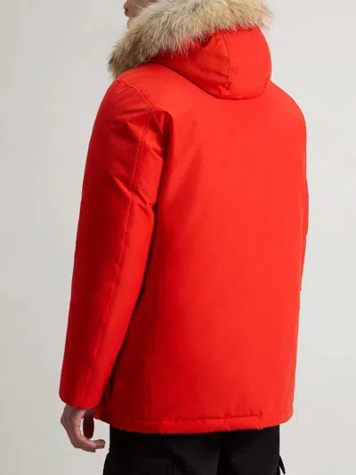 Woolrich Hooded Quilted Jackets Front Pockets In Red