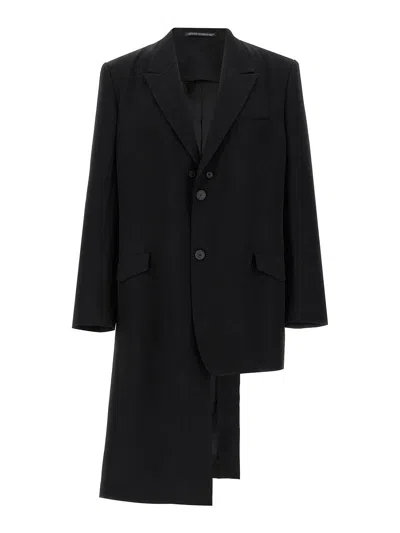 Yohji Yamamoto Asymmetrical Blazer Longline Notched Lapels In Black