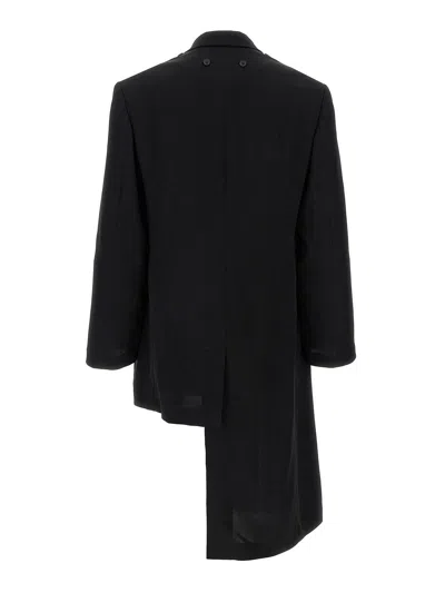 Yohji Yamamoto Asymmetrical Blazer Longline Notched Lapels In Black