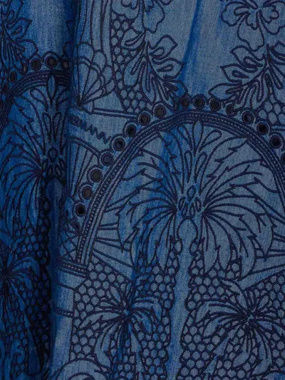 Zimmermann Coco Embroidered Denim Long Dress In Blue