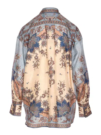 Zimmermann Womens Blue Cream Indienne Ascension Manstyle Graphic-pattern Silk Shirt