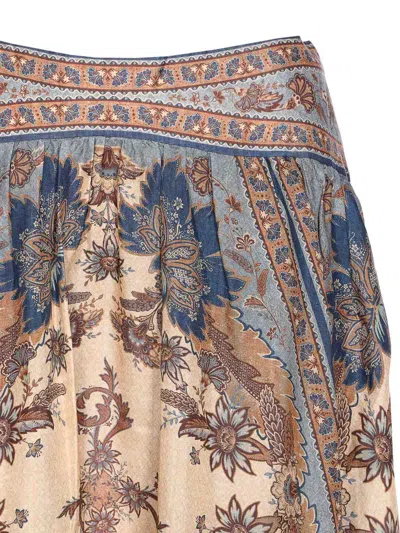 Zimmermann Womens Blue Cream Indienne Ascension Tiered Silk Midi Skirt Xs