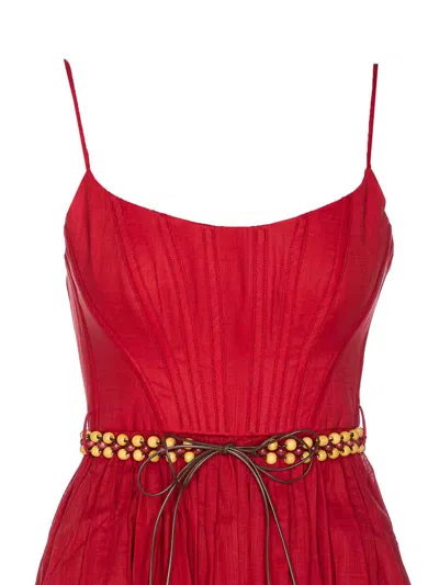 Zimmermann Rhiannon Belted Paisley-print Cotton-voile Midi Dress In Red