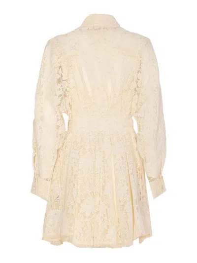 Zimmermann Waist Belt Lace Detail Mini Dress In Neutral
