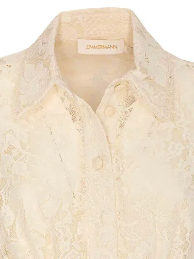 Zimmermann Waist Belt Lace Detail Mini Dress In Neutral