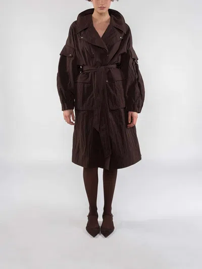 Oof Wear Belted Trenchcoat In Brown