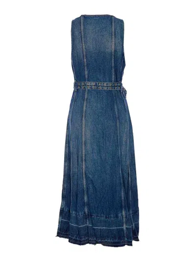 Ganni Denim Light Denim Belt Dress In Blue
