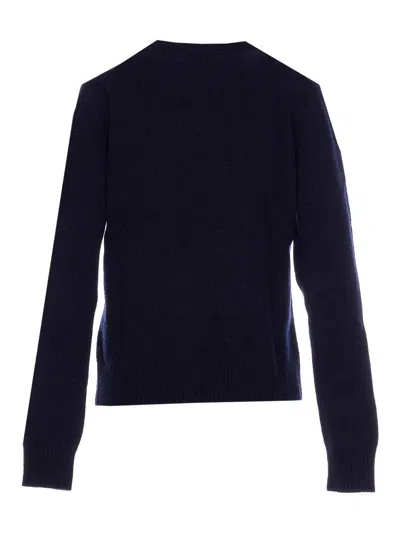 Ganni Women Logo Graphic Baseball Wool Mix Sweater In Blue