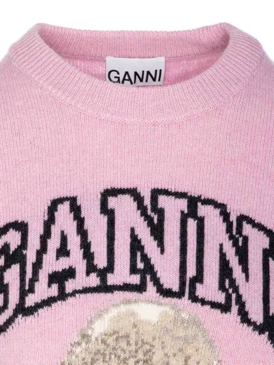 Ganni Womens Chalk Pink Poodle Logo-motif Wool-blend Knit Jumper Xs In Pink
