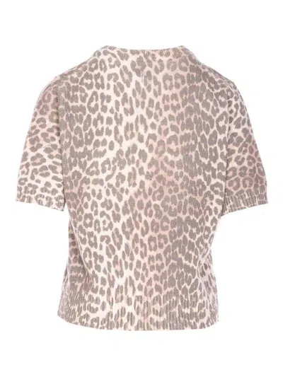 Ganni Women Leopard Wool Mix T-shirt