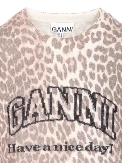 Ganni Women Leopard Wool Mix T-shirt