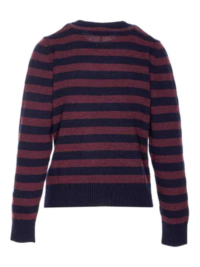 Ganni Graphic Wool Mix Poodle Stripe Crewneck Knitwear Multicolor In Multi