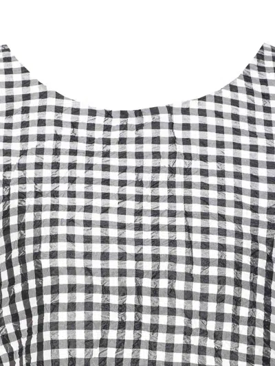 Ganni Crinkled Check Frill Top In Black In Black