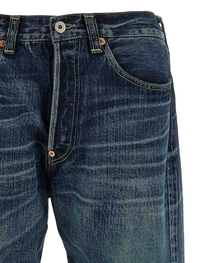 Junya Watanabe Stonewashed Denim Jeans With Textured Finish In Blue